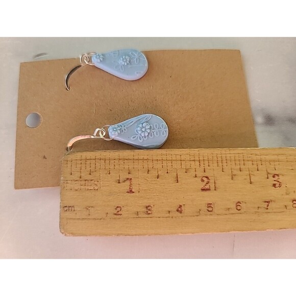 Polymer Clay Blue Floral Dangling Earrings New - Picture 8 of 10